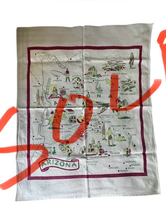 N/A Other - Vintage Arizona Map Tablecloth 39"x30" Cotton Linen Blend Southwest Decor Collec